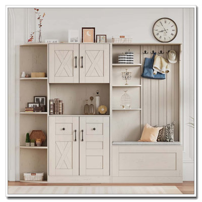 Armoire de vestibule multifonctionnelle avec rangement et crochets