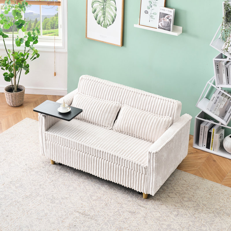 Convertible en velours côtelé beige avec bureau mobile et, rendant votre maison plus fonctionnelle Rouleaux de table