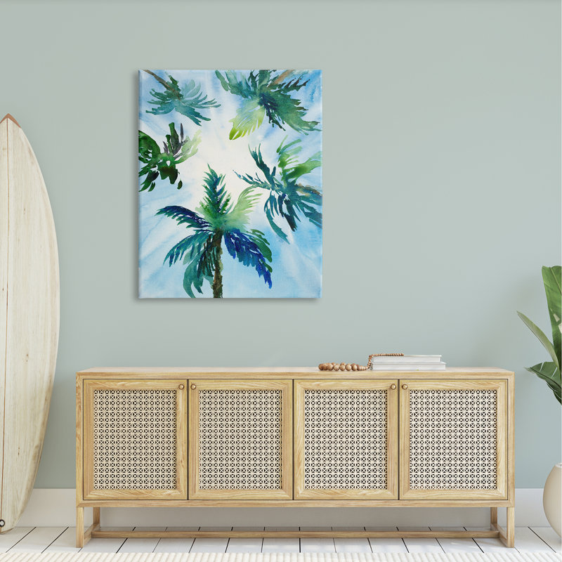 " Tropical Pine Tree Leaves Overhead Sunny Blue Sky " by Lanie Loreth, Wrapped Canvas, 16" W x 20" H