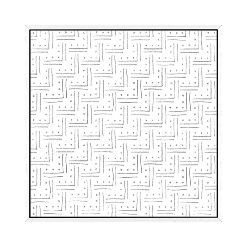 Abstract Black And White Pattern by Whales Way - Single Picture Frame Painting on Canvas, White Framed