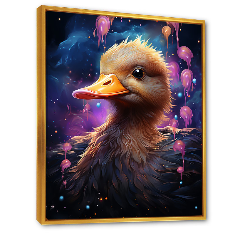 Mignon, mauve, éclaboussures de canard Delight, Cadre flottant doré, H 20 po x l 12 po x P 1 po