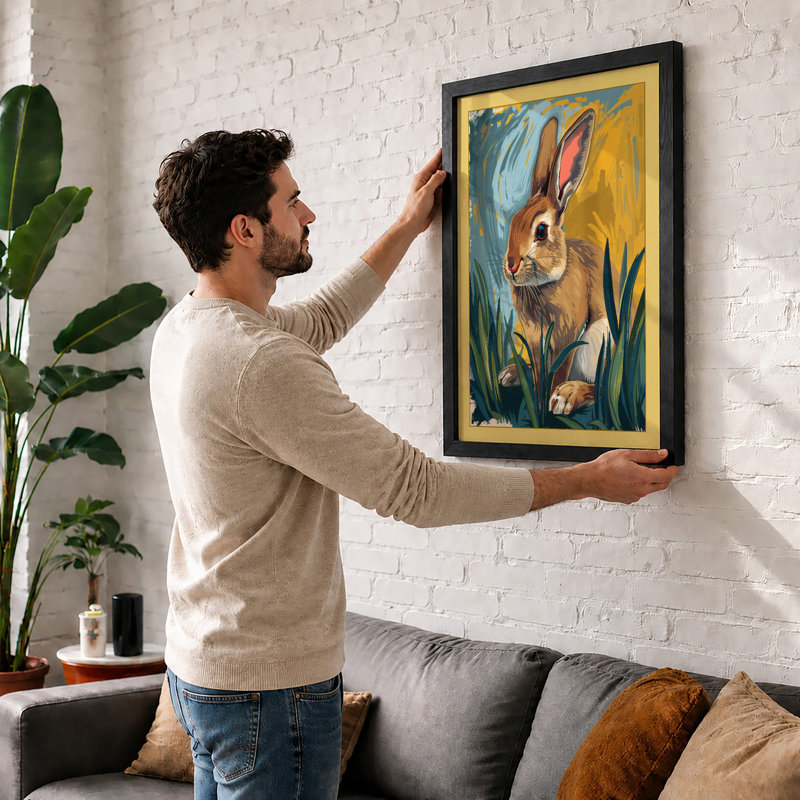 Curious Rabbit Boho - Framed Print, Black, A3 - 42.0 x 29.7 cm