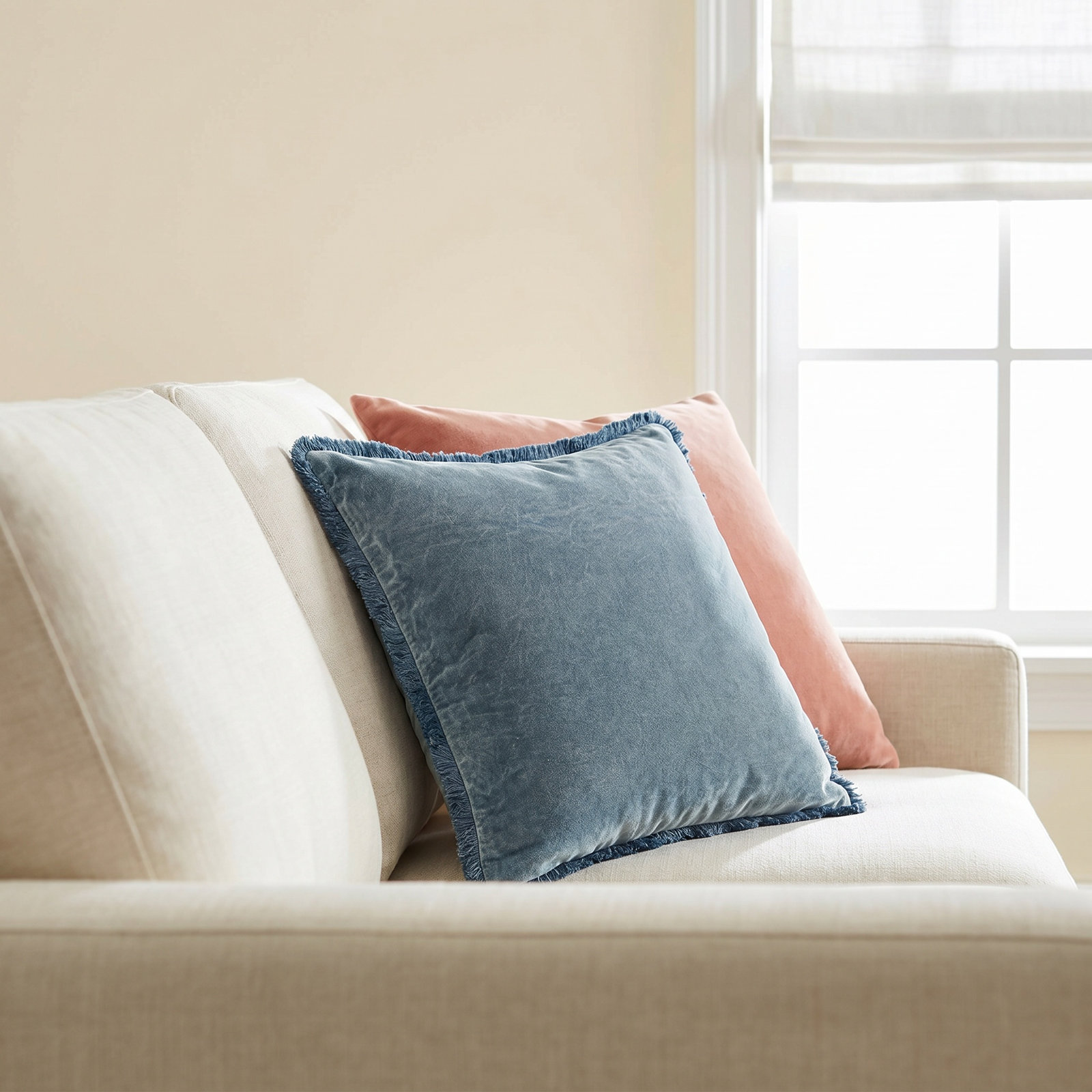 Steph Square Cotton Pillow, 20" x 20", Polyester/Polyfill, Denim