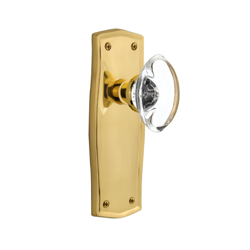 Prairie Plate with Oval Clear Crystal Door Knob, Polished Brass