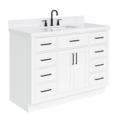 Ensemble de meuble-lavabo simple en bois massif 48 po avec lavabo en quartz Carrara de 1,5 po Tidworth