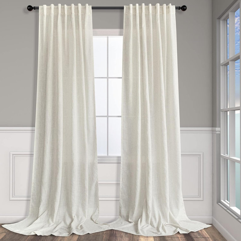 Ivory Linen Blend Light-Filtering Pleated Curtains 52 x 86