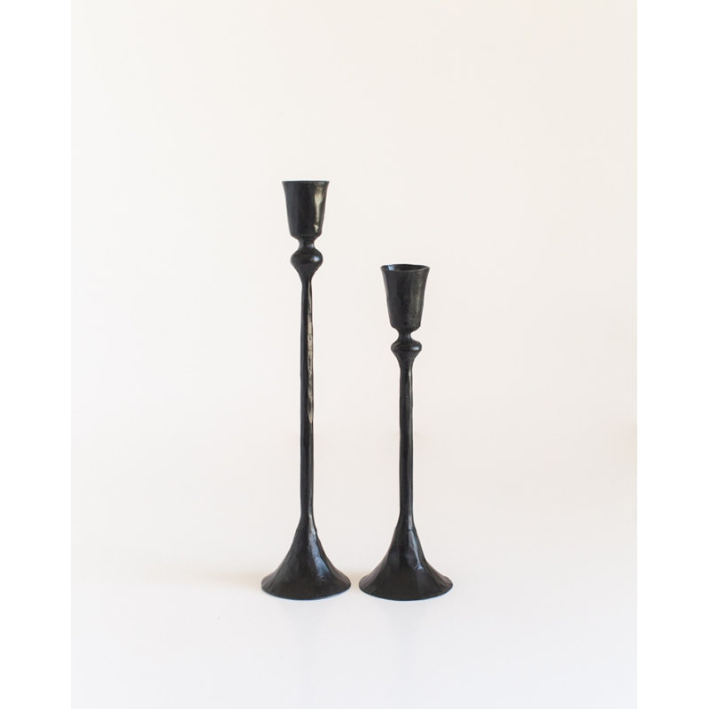 Phoenix Candlesticks Set of 2 - Brass Finish, Black