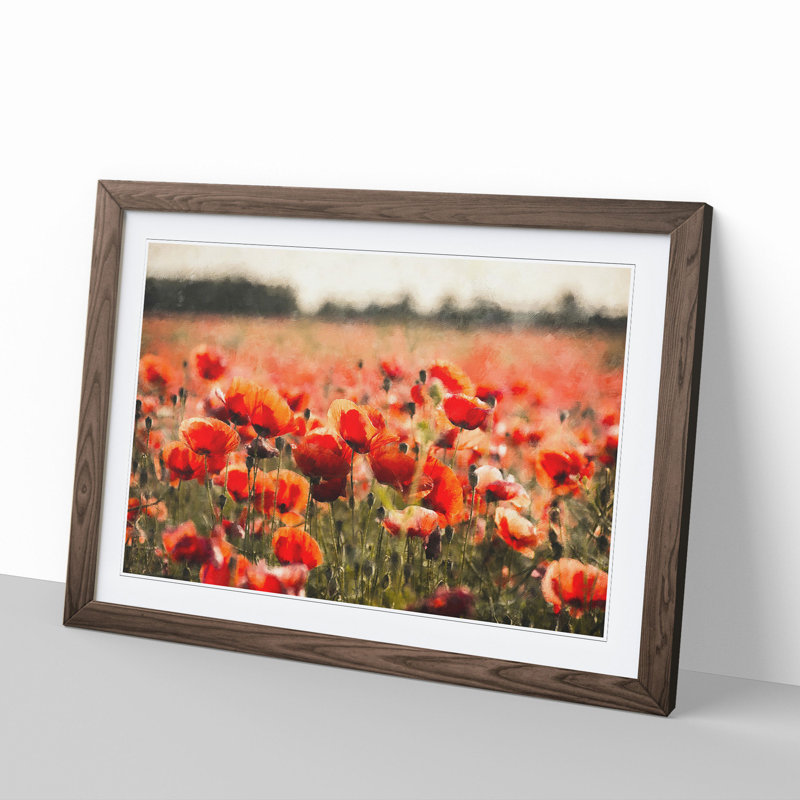Field of Poppies Vol.1 - Picture Frame Graphic Art on MDF, 27cm H x 36cm W x 2cm D, Walnut Framed