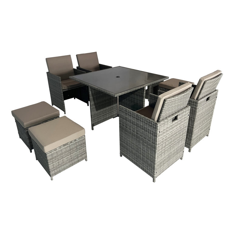 Alfino Square 8 - Person 110cm Long Dining Set with Cushions, Yellow, Beige
