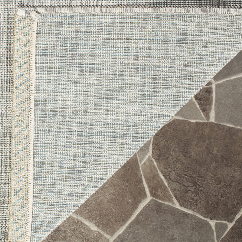 Arneshia Gray/Turquoise Indoor/Outdoor Area Rug, Square 6'7"