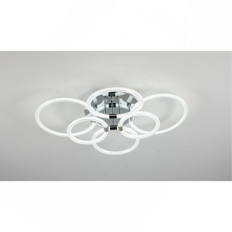 Plafonnier moderne à DEL, plafonnier encastré avec télécommande à intensité variable, plafonnier en acrylique à 6 anneaux pour chambre à coucher, salon, cuisine, lampes de bureau (6 têtes)