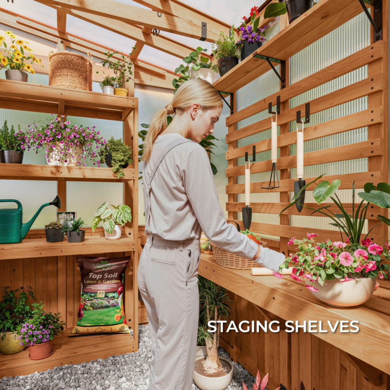 Cedar Wood and Polycarbonate Walk-In Greenhouse with Trellis
