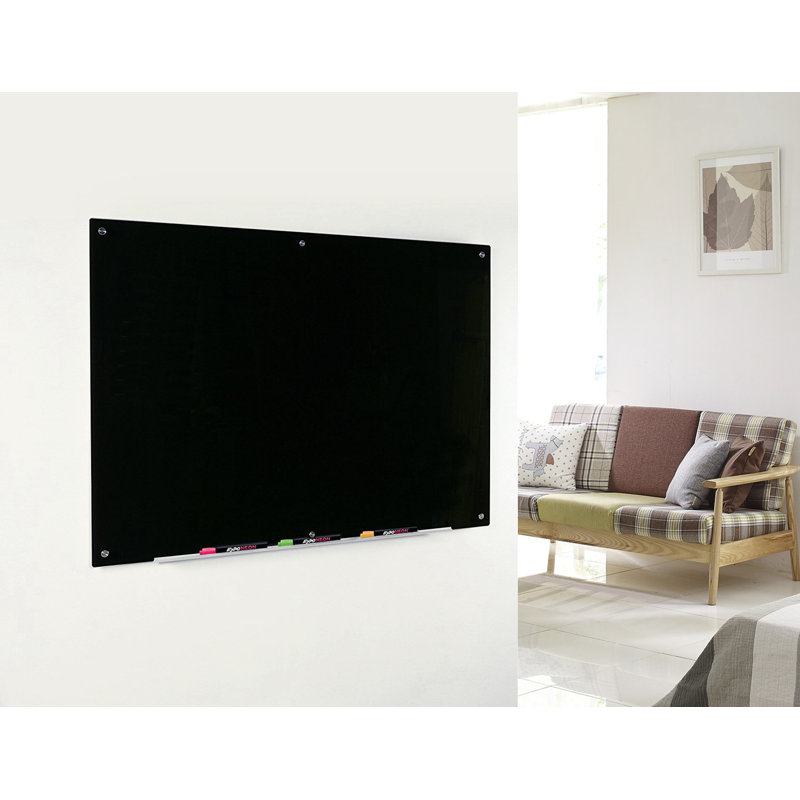 Wall Mounted Magnetic Black Glass Board, 40" H x 60" L x 0.15" D