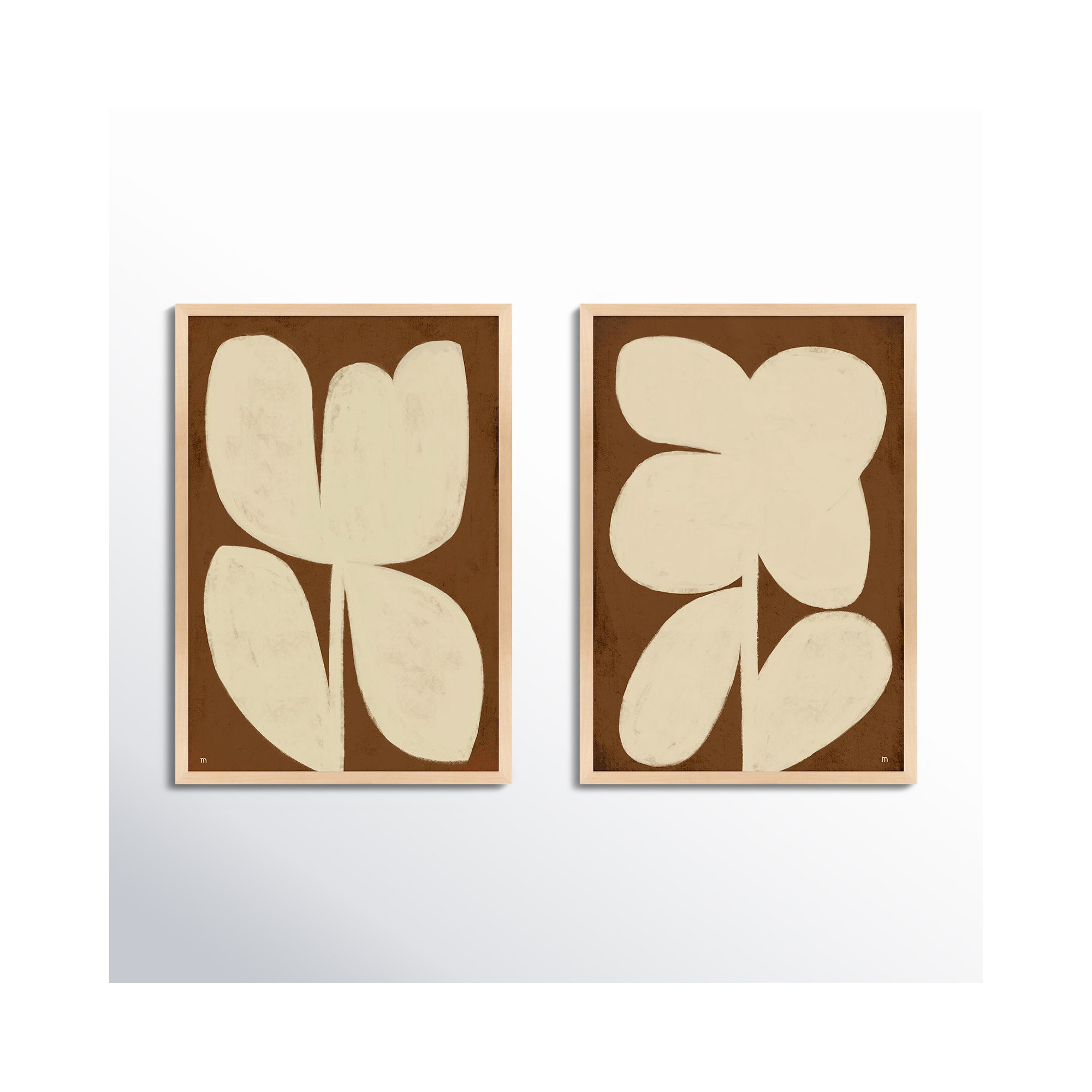 Flower Set Of 2 by StudioM, 20" H x 14" W x 1.25" D, Maple Framed