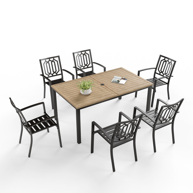 6 - Person Metal Patio Dining Set With Rectangular Table