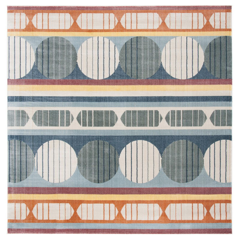 Hornbeck Geometric Blue/Yellow Area Rug, Square 6'7"