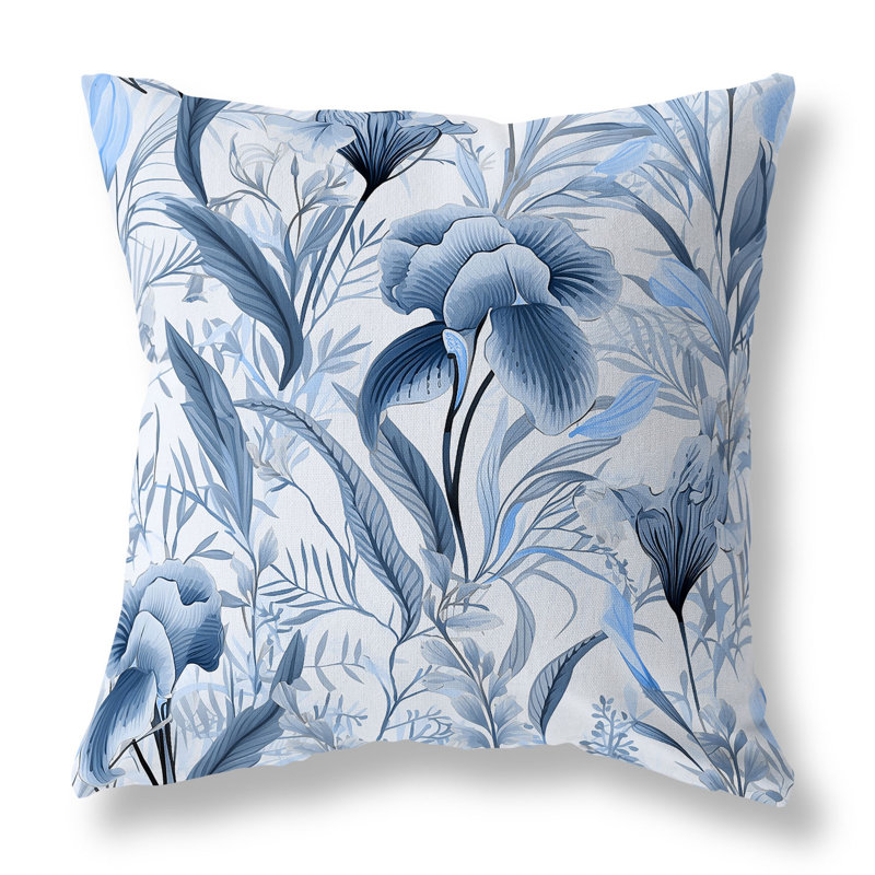Oreiller réversible intérieur / extérieur Breezy Buds, H 16 po x l 16 po, Bleu / gris