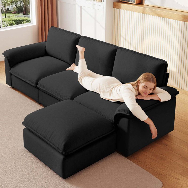 Canapé modulaire Cloud Couch avec tissu chenille et méridienne mobile, Noir