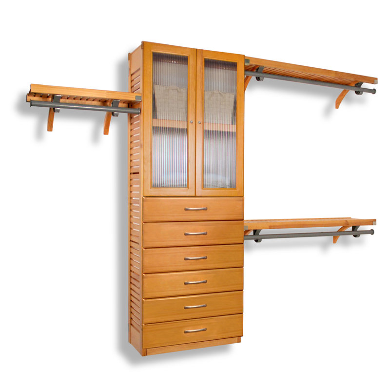 John Louis Home Solid Wood Reach-In Closet System with 6-Drawers and Glass Doors, Honey Maple