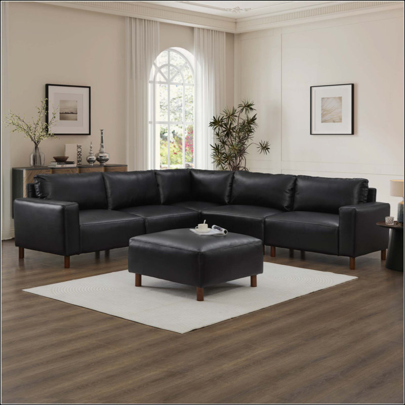 Canapé d'angle en cuir de polyuréthane, Noir