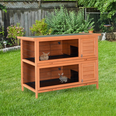 Maison pour petits animaux en bois 54 po avec 2 portes verrouillables, plateau sans fuites et toit imperméable pour l'extérieur / intérieur orange