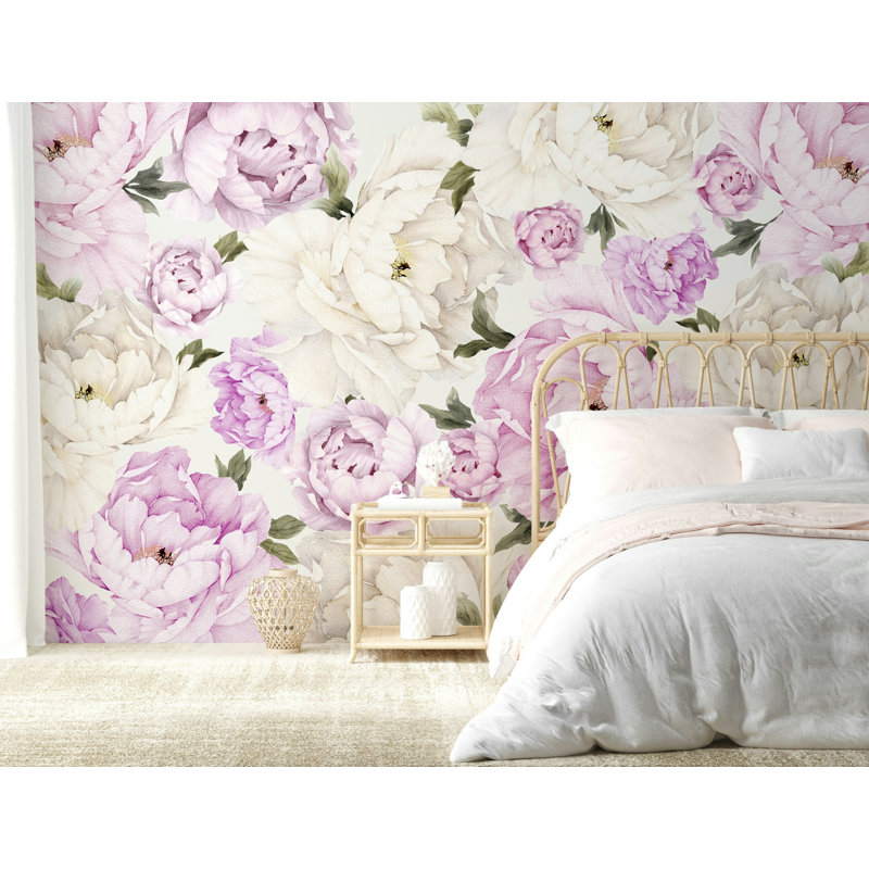 Doux pivoine rose sur fond crème, L 37 po x l 56 po