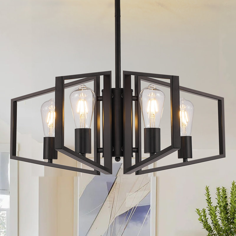 4 - Light Dimmable Geometric Chandelier, Matte Black