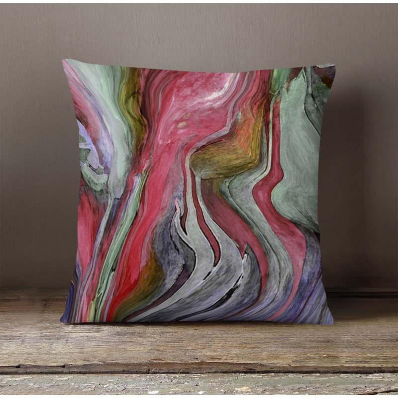 Throw Pillow With Insert, Gray/Pink Abstract 2, 18"H x 18"W