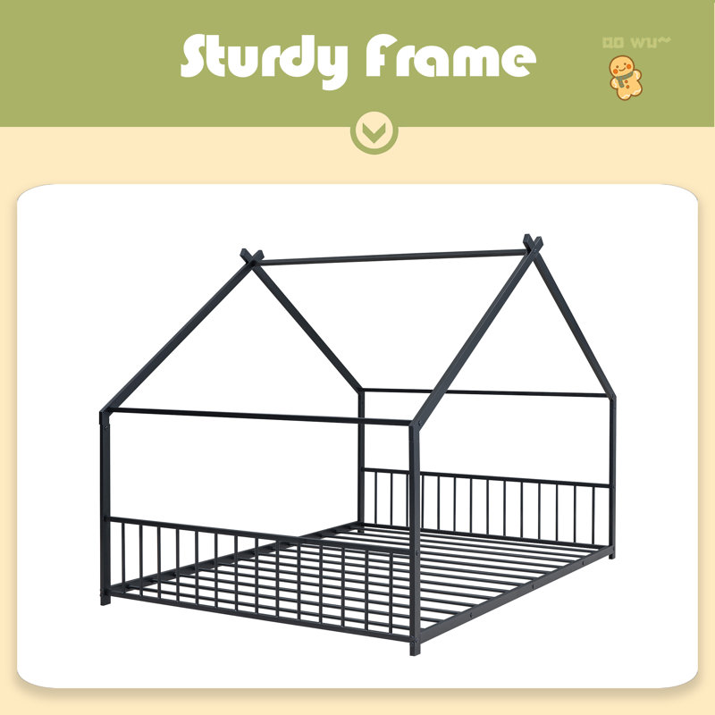 Metal House Bed, Black, Full