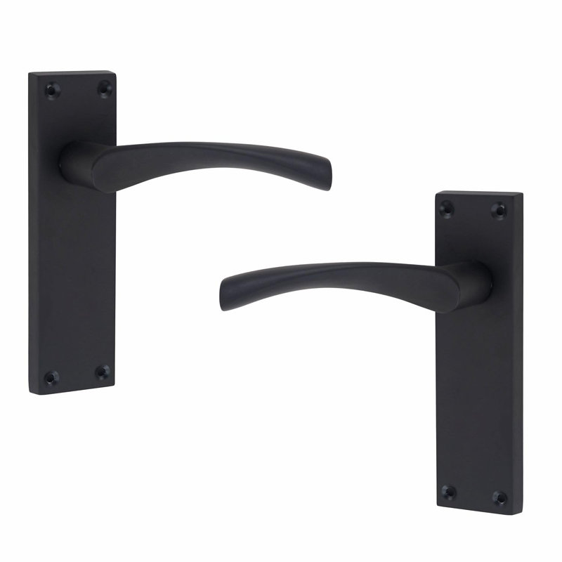 6 Sets Victorian Scroll Astrid Door Handles in Matt Black with 1 Pair of 3" Ball Bearing Hinges & Latches Pack - 150mm x 40mm Backplate