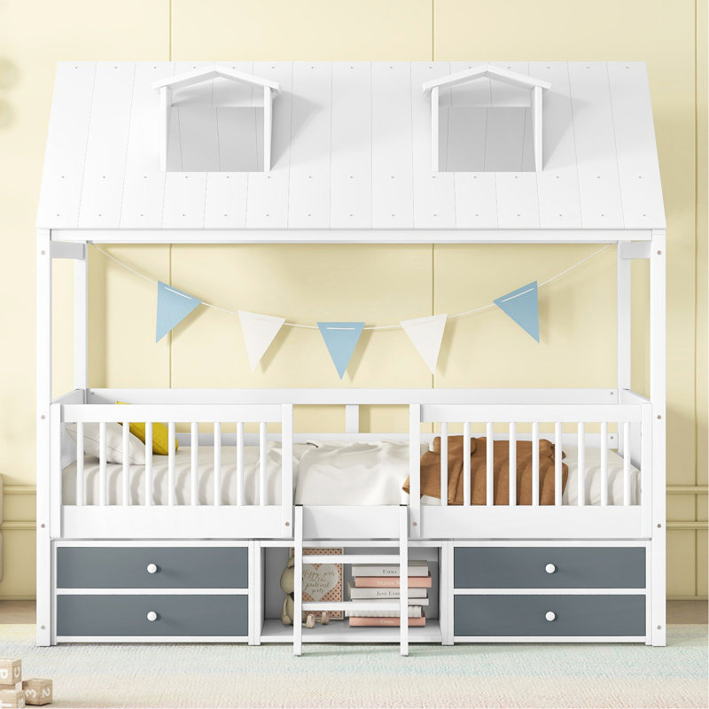 Structure de lit simple en bois, blanc, Twin, White