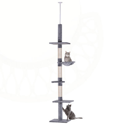 9' Adjustable Height Floor-to-Ceiling Vertical Cat Tree with Multi-Level Platforms and Sisal Scratching Posts