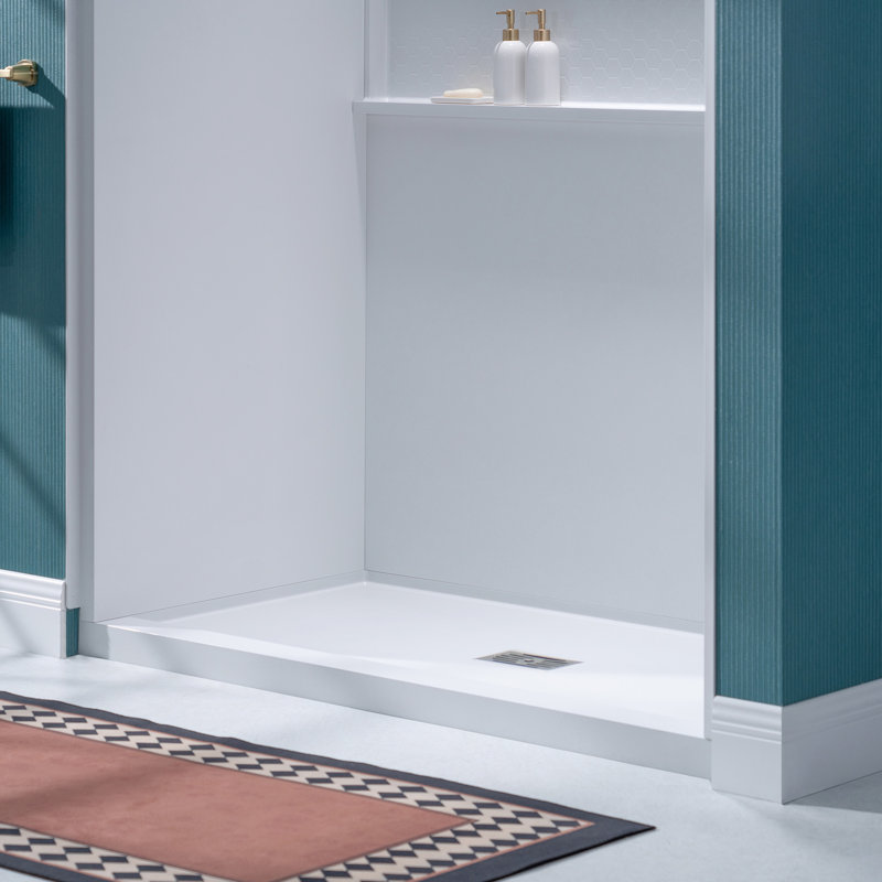 60"W x 32"D x 77 H" Shower Wall Panel Surrounded with Integrated Shelf, Matte White, Shower Base Sold Separately, Matte White