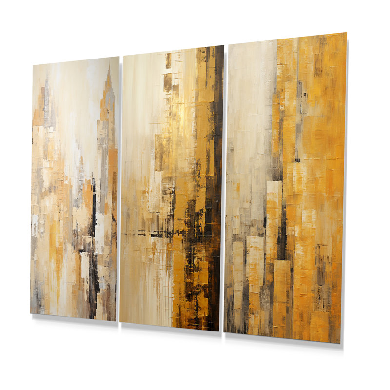 Ensemble de 3 décorations murales abstraites modernes en métal Skycraper, H 28 po x l 36 po