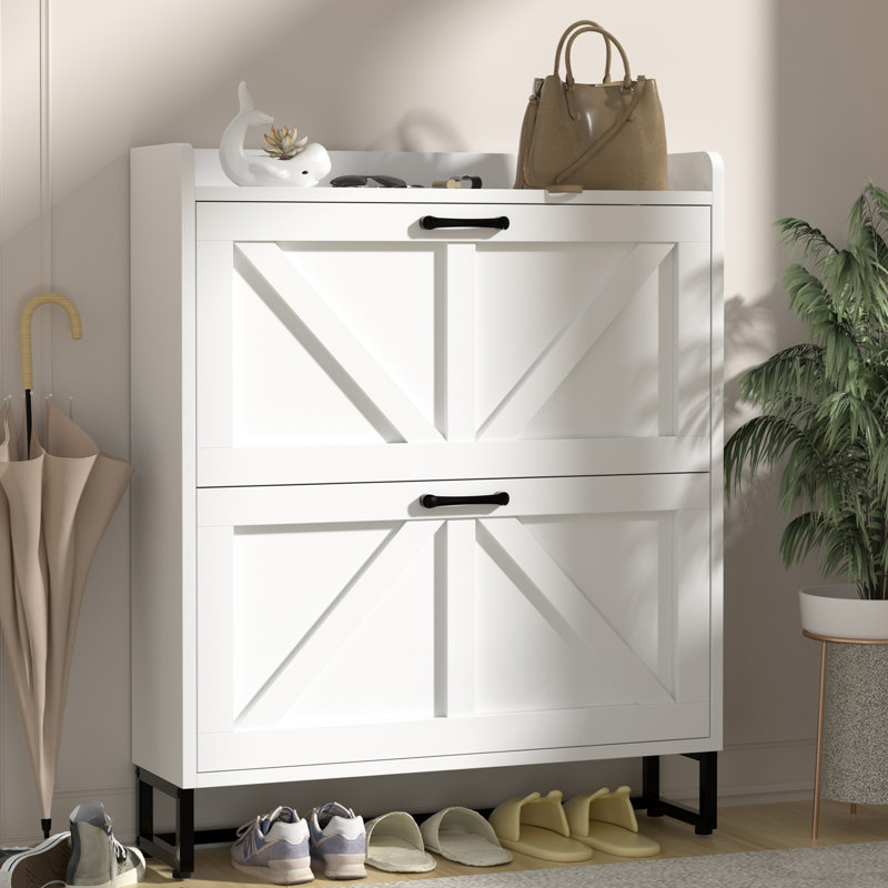 16 Pair Flip Down Shoe Storage, White