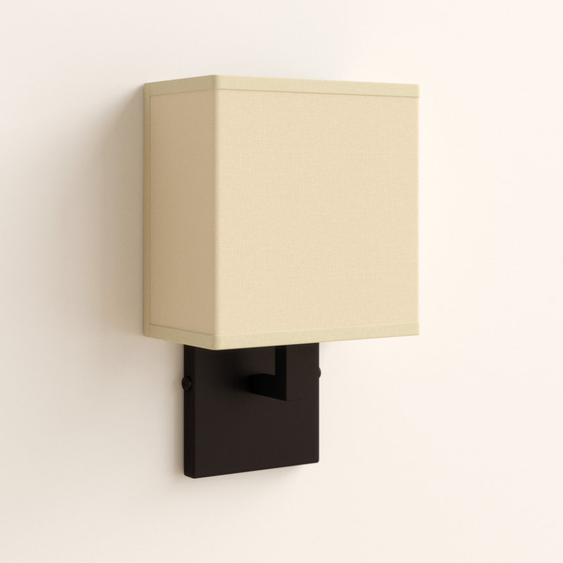 Elegant Bronze Single-Arm Sconce with Off-White Linen Shade