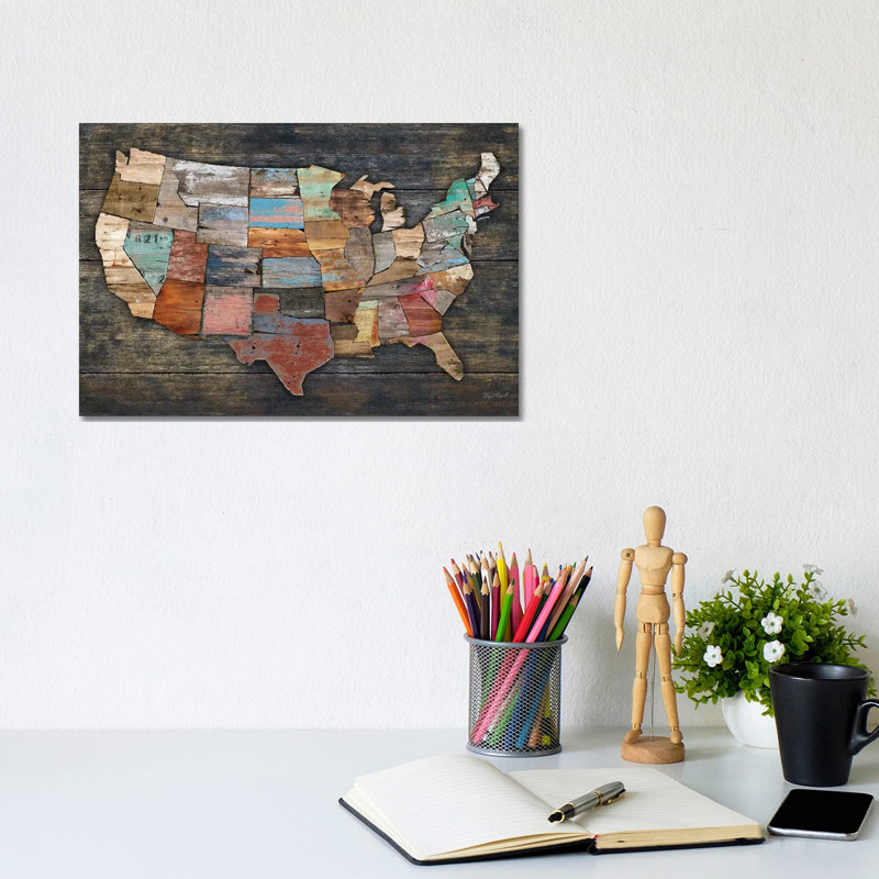 USA Map I by Diego Tirigall - Print on Canvas, 20.32 cm H x 30.48 cm W, Wrapped Canvas