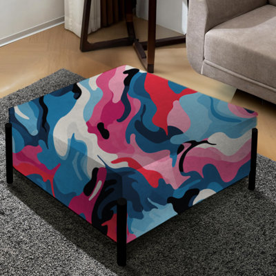 Tribal Adaptation Pink And Blue - Abstract Large Square Ottoman