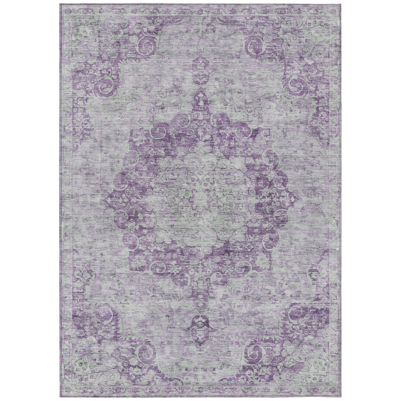 Tapis d'intérieur lavable à motif de médaillon floral 5 pi x 8 pi