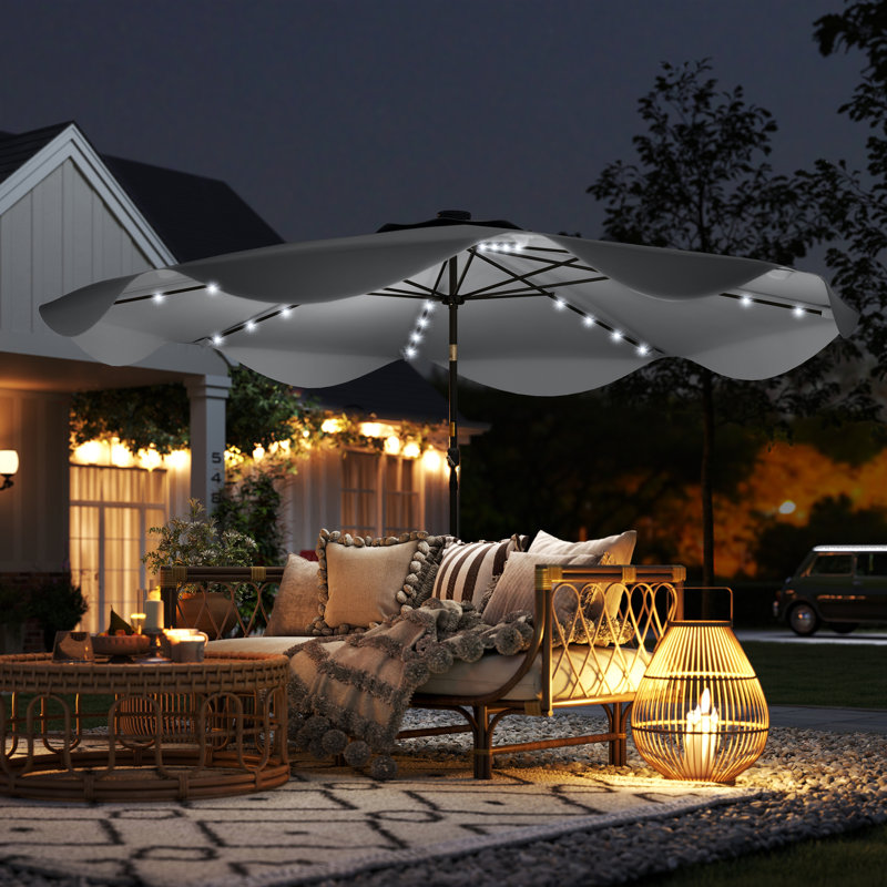 Breane 292cm Lighted Tilt Market Parasol, Dark Grey