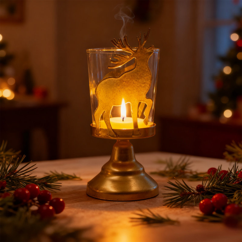 Vintage Christmas Romantic Candlestick Home Christmas Decorations Wrought Iron Candlestick Ornaments Golden Star Glass Candlestick Table Decoration