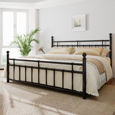 Halence King Size Metal Platform Bed Frame with Vintage Victorian Headboard & Footboard ﻿
