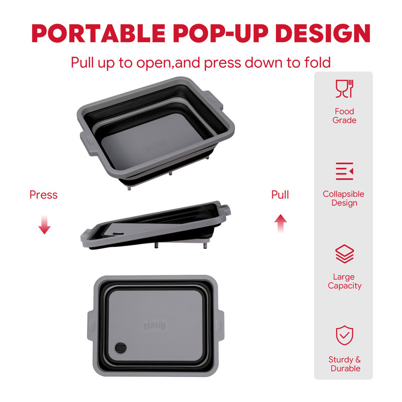 Feasto 9pcs Multifunctional Collapsible Bbq Prep Tub With Cutting Board, Portable Grill Prep Station With Side Brackets, Lids, Knives, Meat Claws And Drain Rack, Space-saving Prep Caddy For Kitchen, Rv, Camping, And More