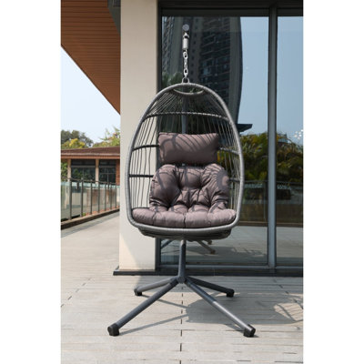 Fauteuil à œufs avec support et chaises de balançoire d'extérieur pliables en osier pour balcon de chambre avec coussins 350Lbs