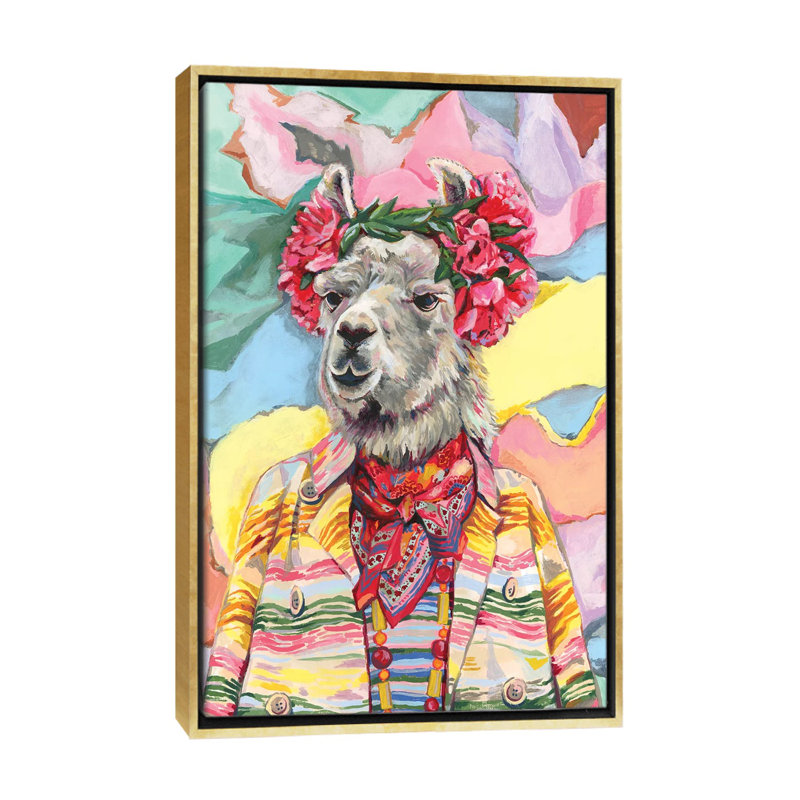 Impression « Desert llama » par Heather Perry, Toile encadrée d'or, Pas de tapis, H 60 po x l 40po x P 1,5 po
