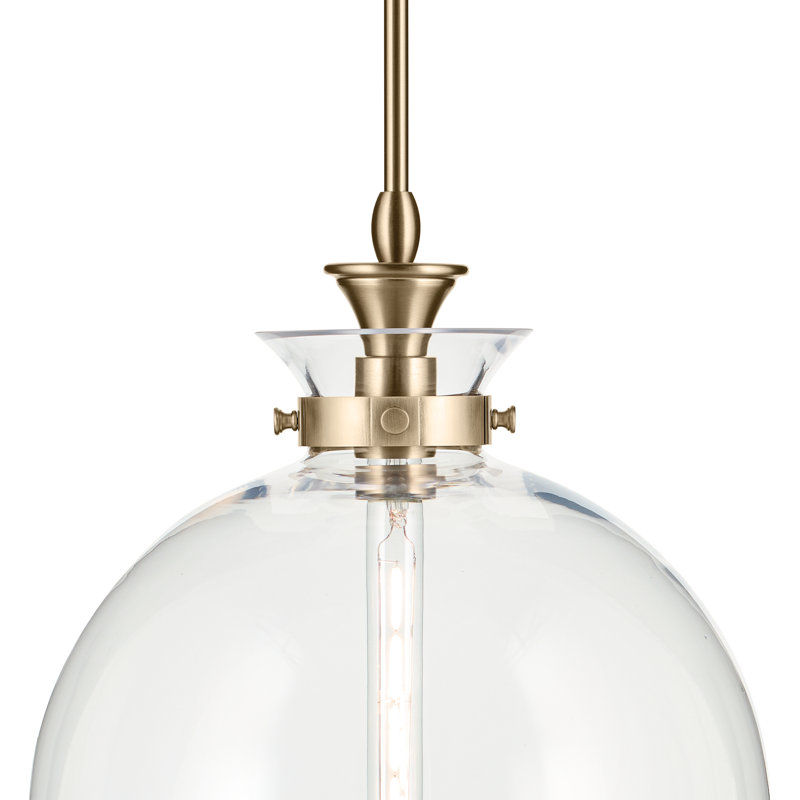 1 Light Pendant with Clear Glass, 19.5" H x 15" W, Clear, Bronze