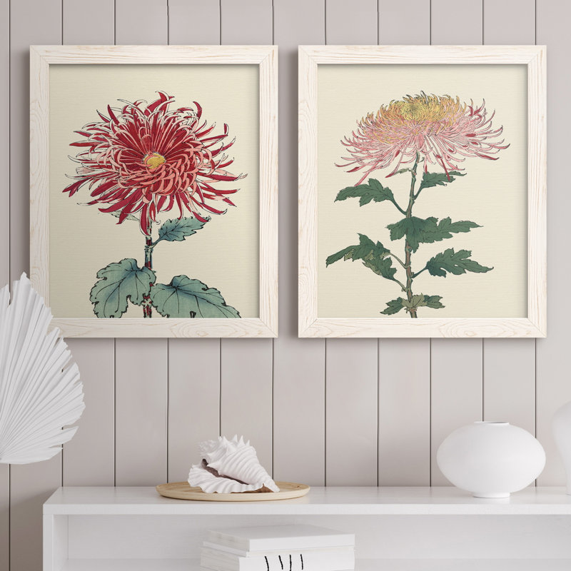 Toile de chrysanthème, H 20 po x l 17 po x P 1 po, Toile blanche encadrée