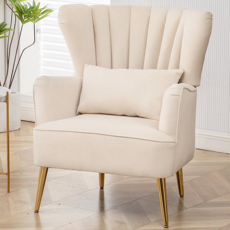 Widad 31.5'' Wide Wingback Velvet Armchair, Beige