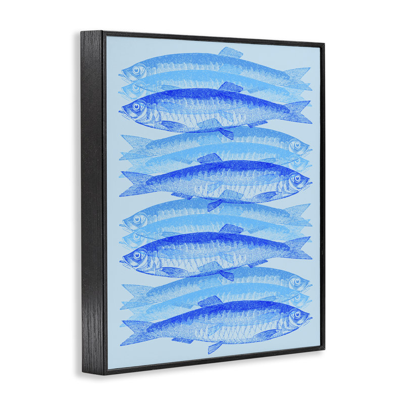«Blue Layered Fish», art de la giclée encadrée par Daphne Polselli, Giclée encadrée noir minuit, H 14 po x l 11 po