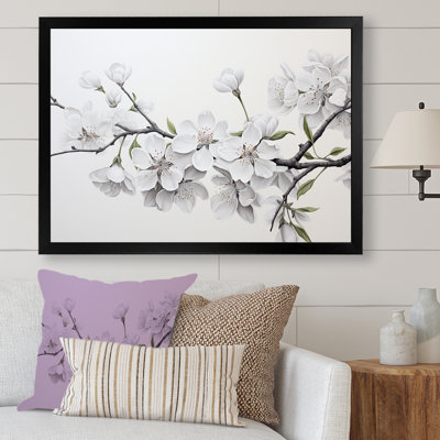 Minimalism White And Grey Cherry Blossom II - Cherry Blossom Large Wall Art